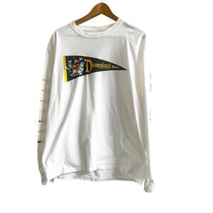 Disneyland Resort Men’s Long Sleeve Flag Logo Shirt Size Medium White Cotton